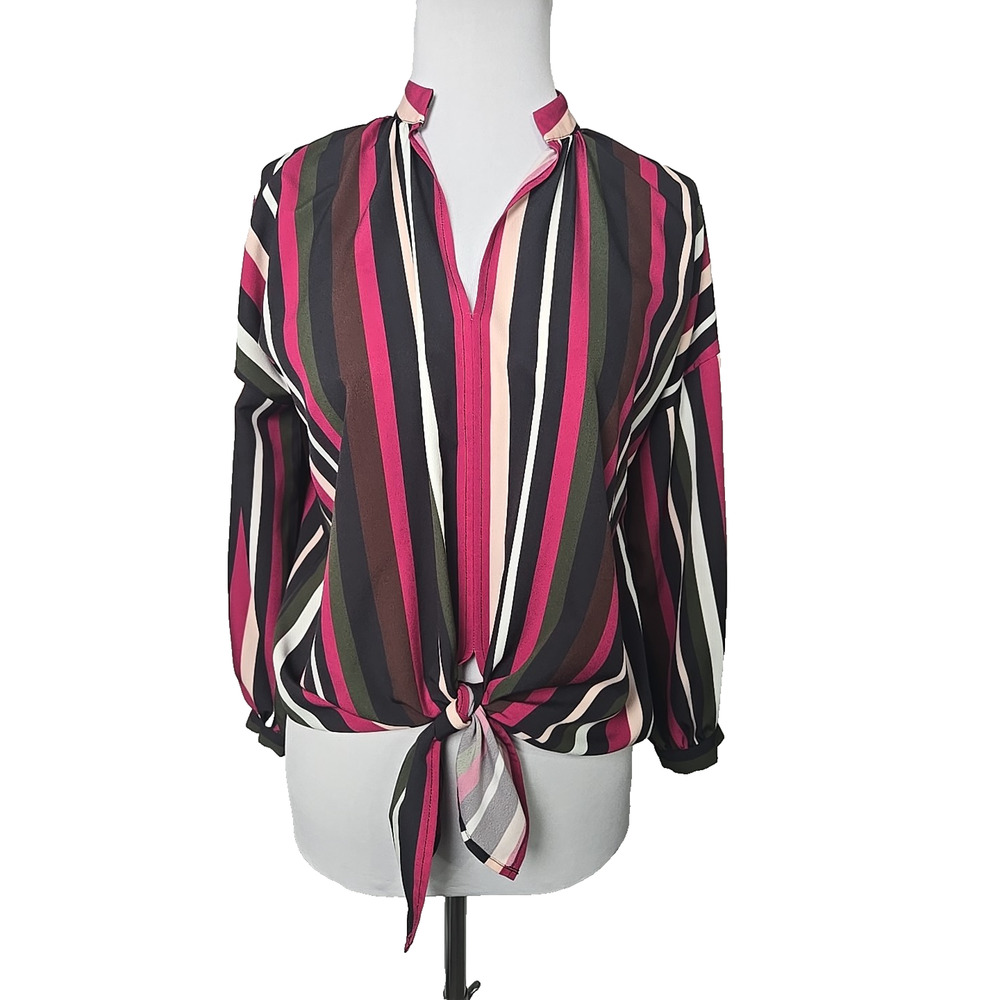 Marie Oliver Striped Tie Front 3/4 Sleeve‎ Blouse Size XS